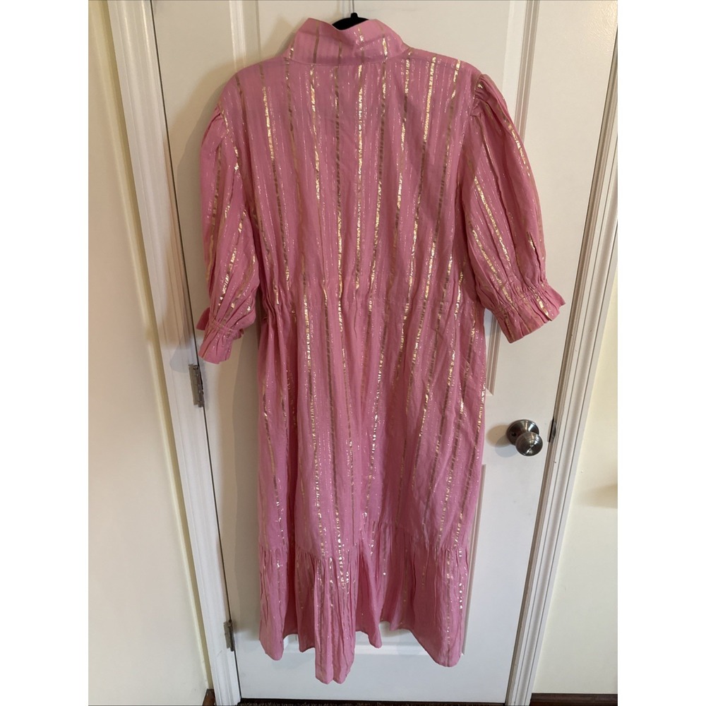 Holly Shae Design Catherine Pink & Gold Button Front Belted Dress L/XL NWT - Picture 4 of 7